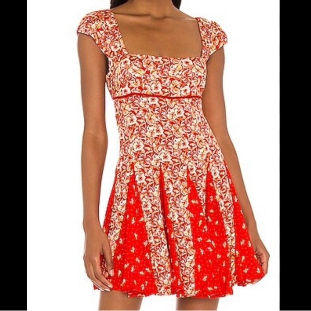 NWT FREE PEOPLE ponderosa mini dress in strawberry combo